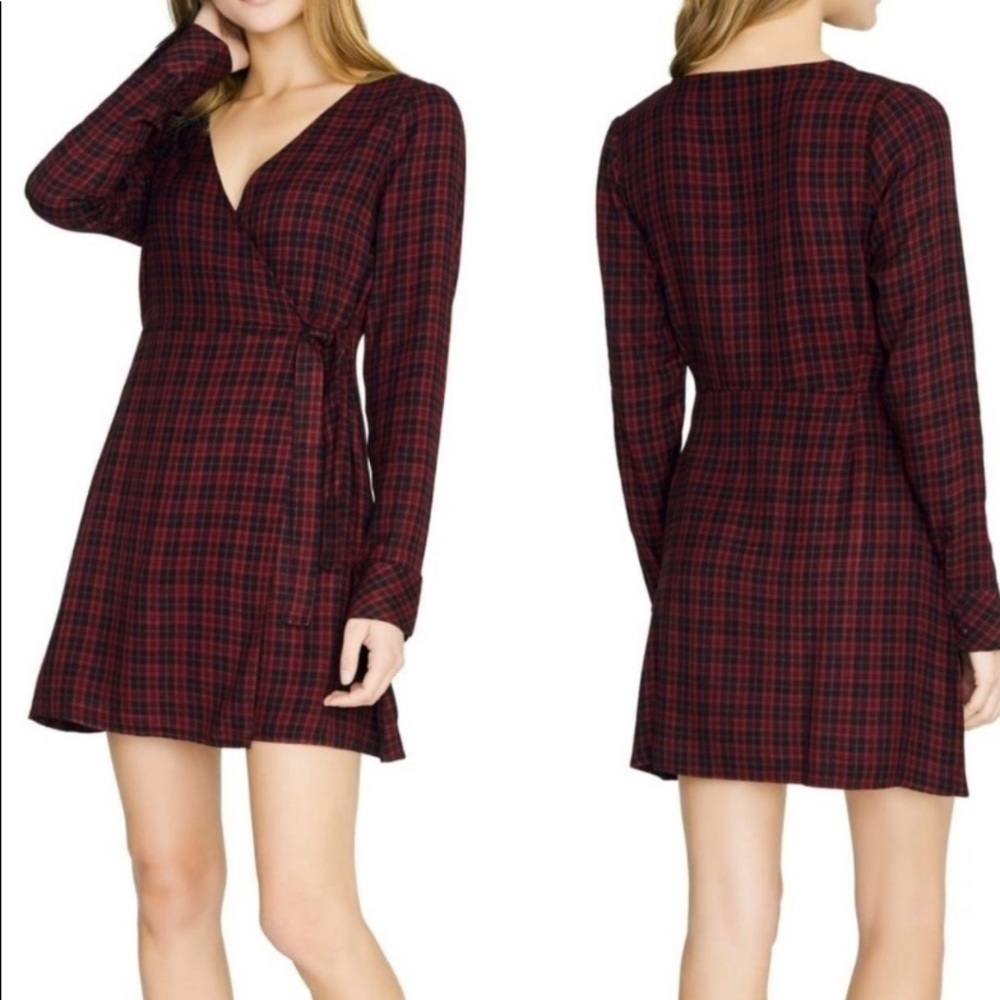 Sanctuary Upbeat Plaid Long Sleeve Wrap Dress 10